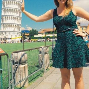 Black and green ivy skater dress